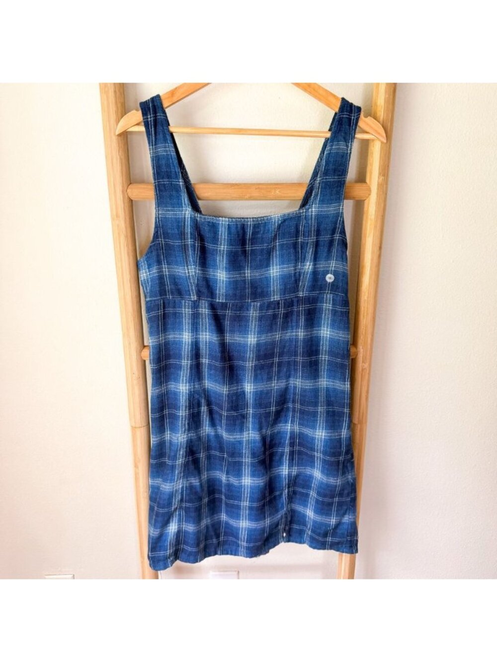 NWT American Eagle Blue Plaid Mini Dress Smocked Back Cotton Small